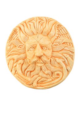 Ceramic male Gorgon Medusa head in Bath isolated on white