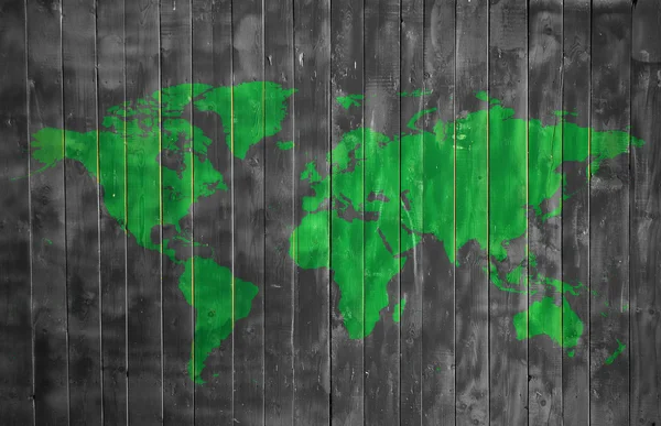 World ecology wooden texture with map — Stock Photo, Image