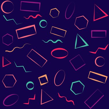 Geometrik şekilli memphis tarzı. Kusursuz vektör arkaplanı. Grafiksel modern model. Basit grafik tasarımı.