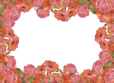 Suluboya çiçek çerçevesi beyaz arkaplanda izole