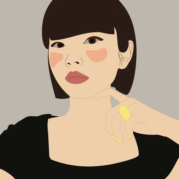 Portrait Une Belle Fille Jeune Femme Brune Asiatique Fille Pose Illustration De Stock