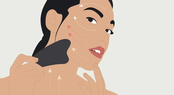 Portrait Féminin Gros Plan Avec Des Lignes Massage Sur Visage — Image vectorielle