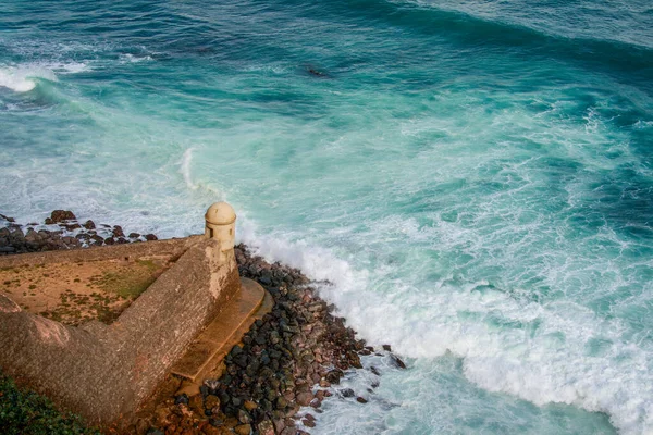 Hermosa Vista Antigua Fortaleza Morro Puerto Rico Contra Mar Azul — Foto de Stock