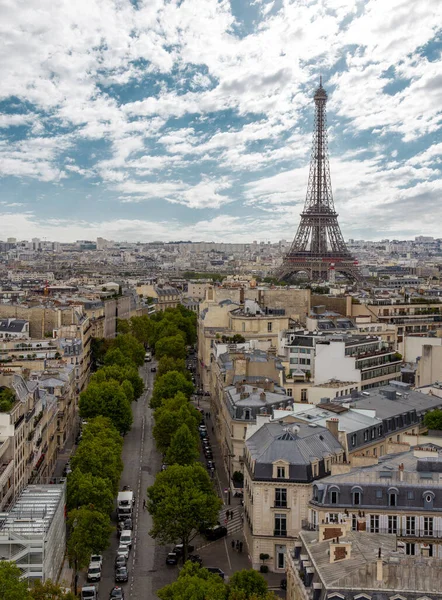 Légi Kilátás Város Párizs Eiffel Torony Háttérben — Stock Fotó