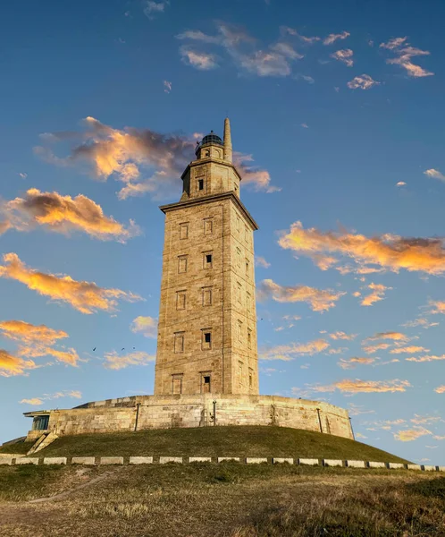 Hermoso Paisaje Torre Hercules Galicia España Nueve Con Resplandor Plateado — Foto de Stock