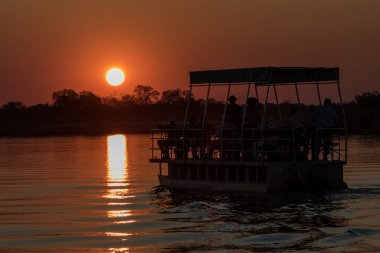 Chobe Nehri 'nde gün batımı Safari gezisi, Chobe Ulusal Parkı Botswana