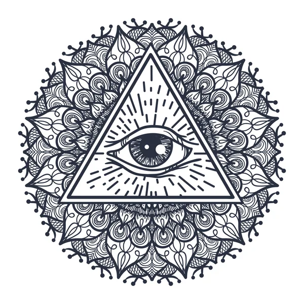 Alle sehenden Auges in Dreieck und Mandal — Stockvektor
