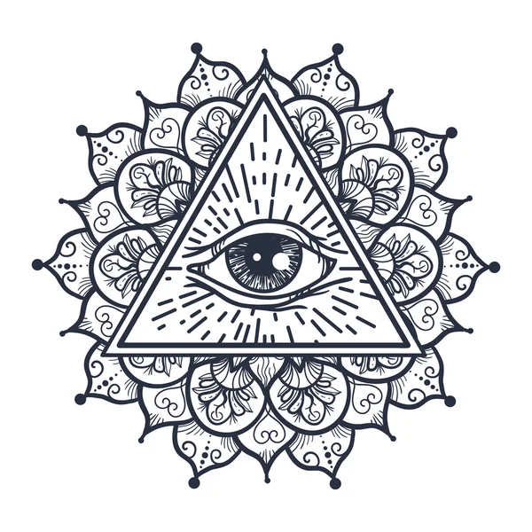 All Seeing Eye in Triangle and Mandal — Vector de stoc