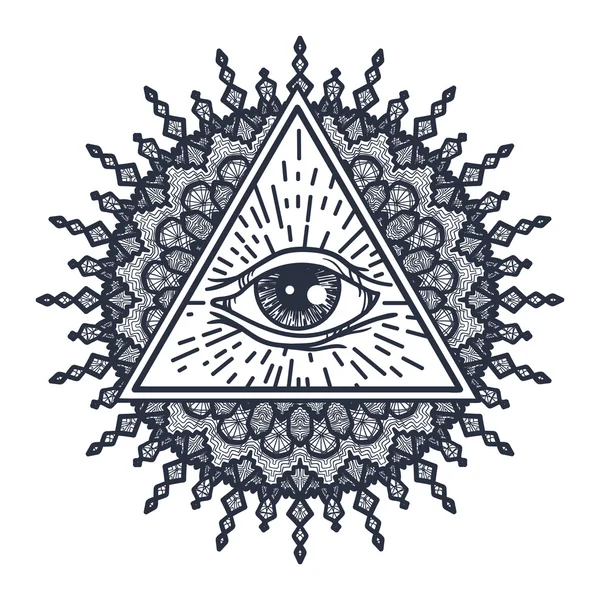 All Seeing Eye in Triangle and Mandal — Stock Vector