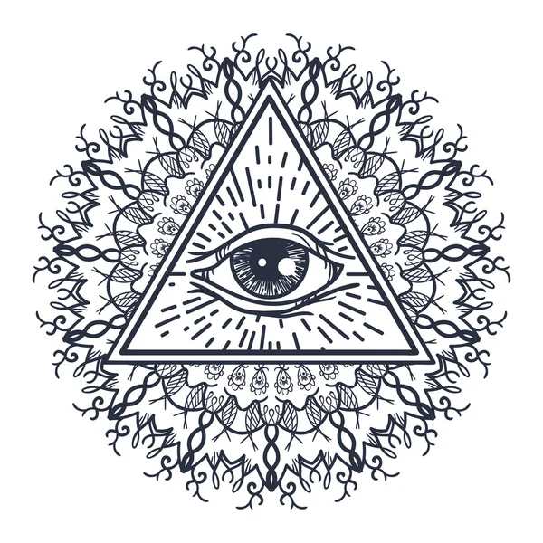 All Seeing Eye in Triangle and Mandal — Vector de stoc