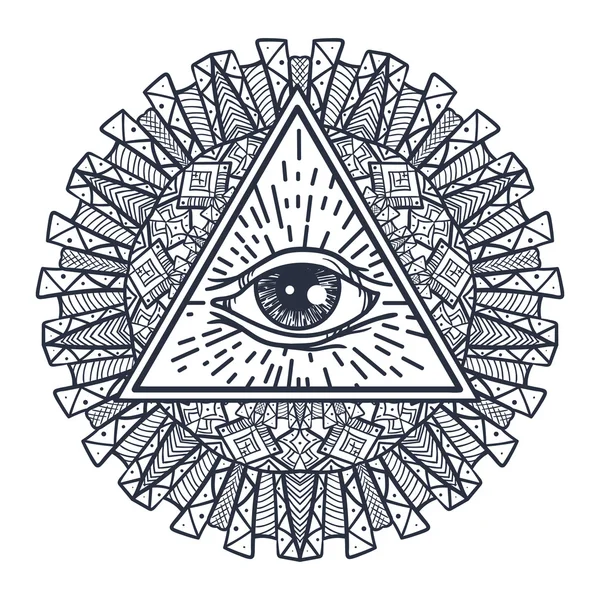 All Seeing Eye in driehoek en Mandal — Stockvector