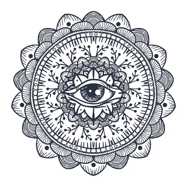 Alles sehende Auge im Mandala — Stockvektor