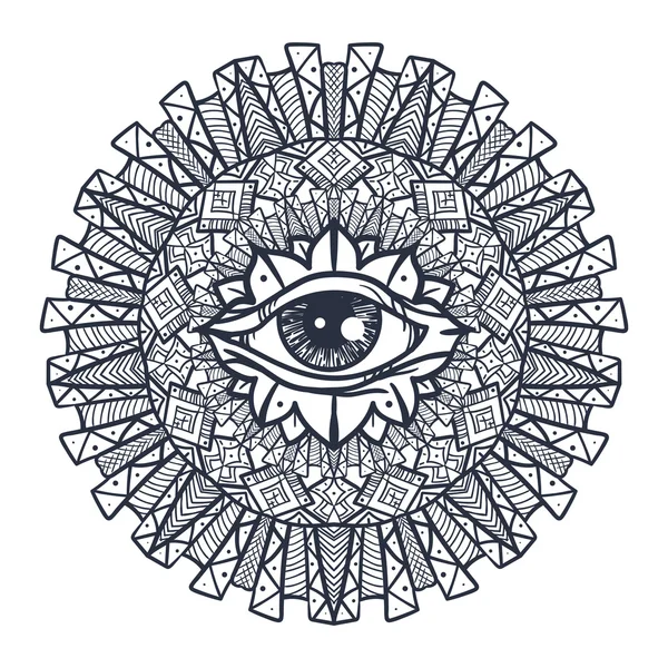 Všichni vidí oko v Mandala — Stockový vektor