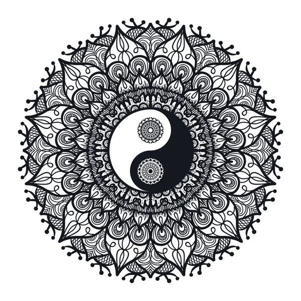 Vintage Yin en Yang in de Mandala — Stockvector