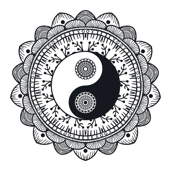 Yin Vintage y Yang en Mandala — Vector de stock