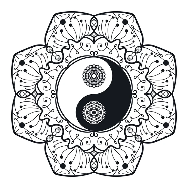 Yin Vintage y Yang en Mandala — Vector de stock