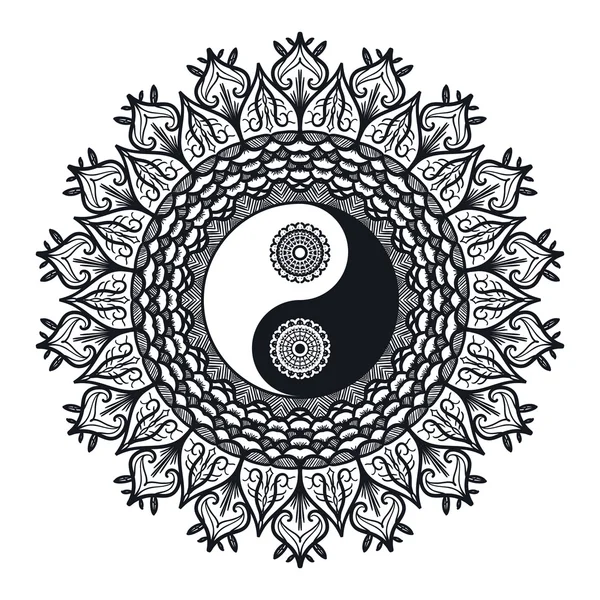 Yin und Yang im Mandala — Stockvektor