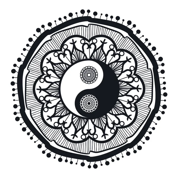 Yin Vintage y Yang en Mandala — Vector de stock