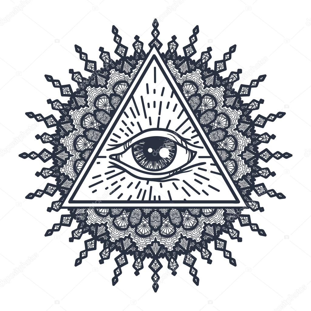 All Seeing Eye in Triangle and Mandal — Stock Vector © barsrsind #116862722