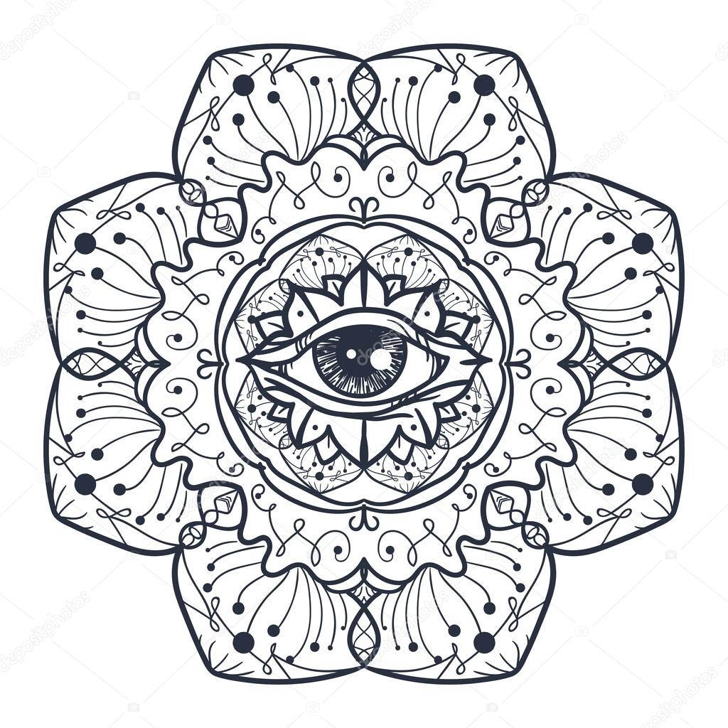 Annata tutto l occhio vedente in Mandala Simbolo magico di Providence per stampato tatuaggio disegni da colorare libro tessuto t shirt panno in stile