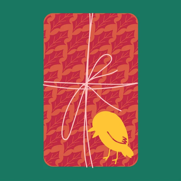 Weihnachtsgeschenk Von Oben Flache Vektorillustration Geschenkschachtel Mit Gelbem Vogel — Stockvektor