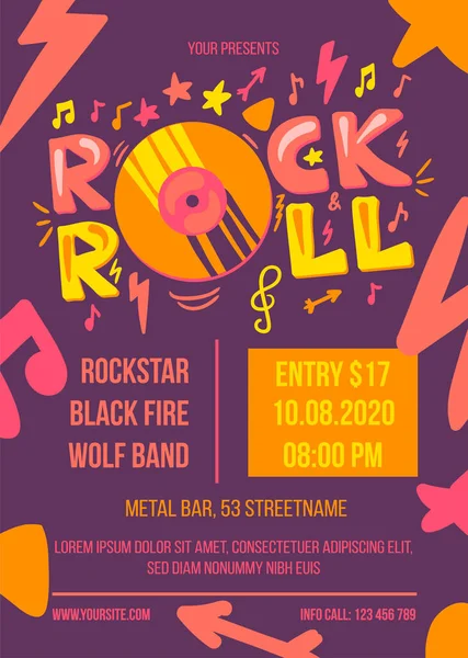 Rock Roll Event Plakatvorlage Retro Stil Banner Für Das Live — Stockvektor