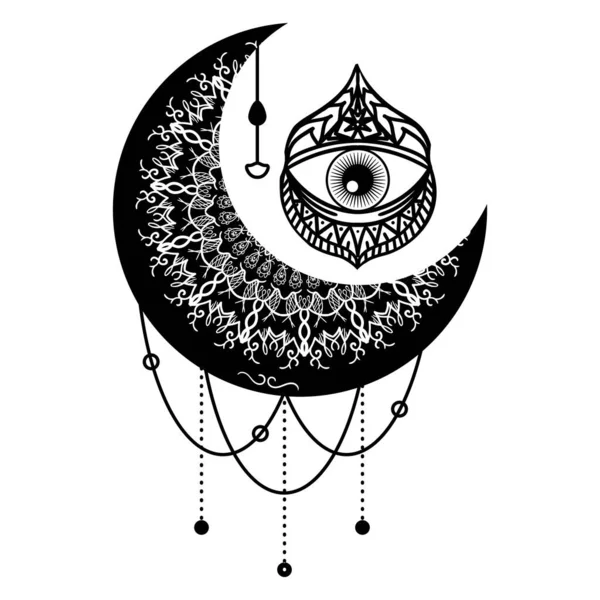 Мандала Векторной Иллюстрацией Цветочного Орнамента Символ Лунного Полумесяца Третий Глаз — стоковый вектор
