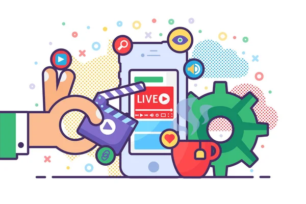 Mobil live stream koncept illustration — Stock vektor