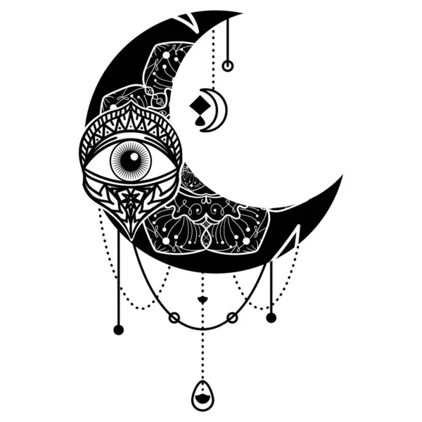 Símbolo Contorno Dos Olhos Lua Crescente Mascote Étnico Espiritual Esotérico — Vetor de Stock
