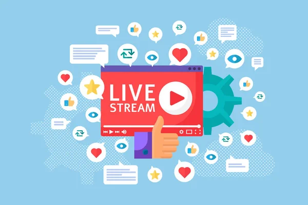 Live Stream Lansering Koncept Illustration Online Sändning Idé Platt Ikoner — Stock vektor