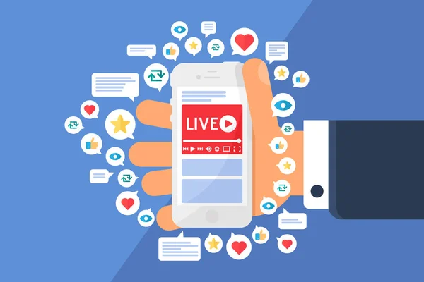 Live stream mobile e altre caratteristiche icona del concetto — Vettoriale Stock