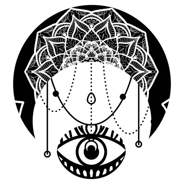 Mandala con mascota étnica del tercer ojo — Vector de stock