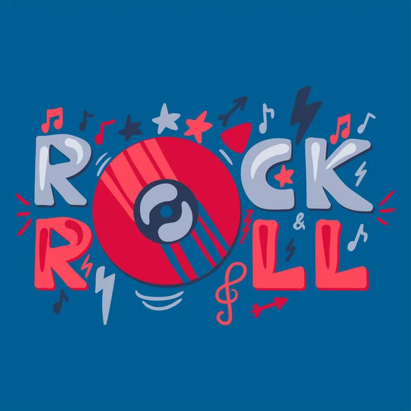 Rock N Roll letras de color dibujadas a mano — Vector de stock