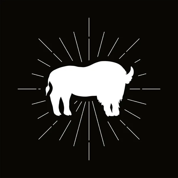 复古站立野牛轮廓标志 自然标志和农场老式标志 野生水牛的象征 动物园或保护区的标志 — 图库矢量图片