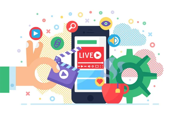 Illustrazione del concetto di streaming live mobile — Vettoriale Stock