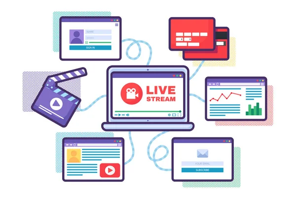 Web live stream stöd koncept illustration — Stock vektor