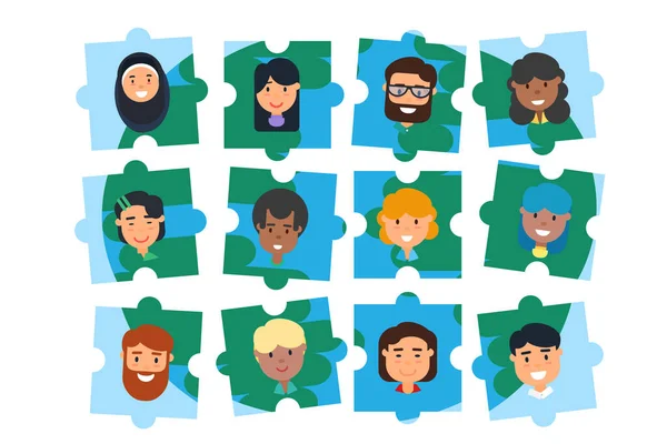 Diverse community team building puzzle concept vector — 스톡 벡터