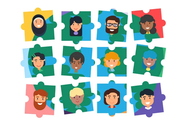 Diverse community team building puzzle concept vector — 스톡 벡터