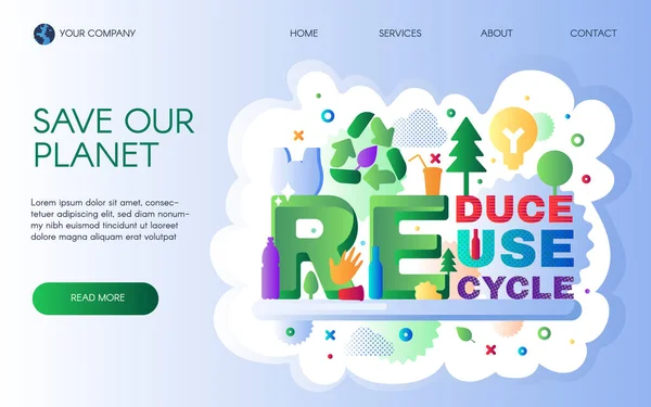 Recycle waste company landing page template vector Stok Ilustrasi 