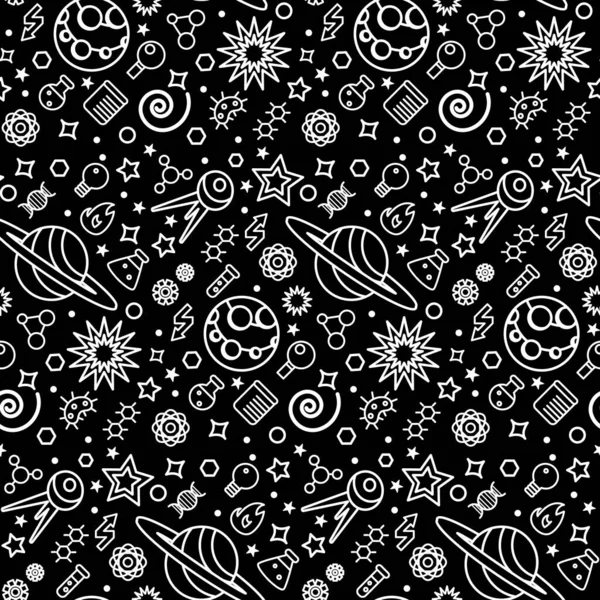 Space universe science seamless pattern mono vector