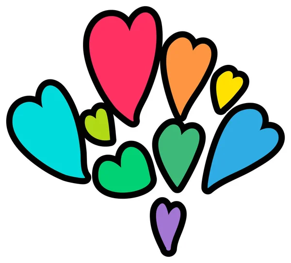 Сердца Lgbtqi Разного Цвета Прекрасный Вектор Знаков Лесбиянки Геи Бисексуалы — стоковый вектор