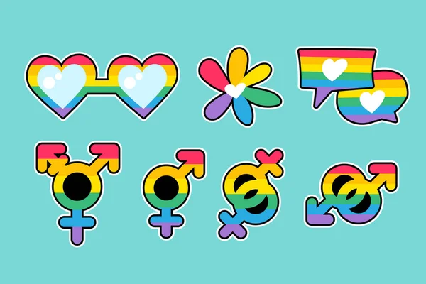 Lgbtqi Arcobaleno Orgoglio Diverse Etichette Impostare Vettore Lesbiche Gay Bisessuali — Vettoriale Stock