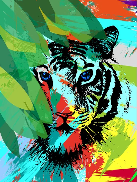 Tigre sous les feuilles — Image vectorielle