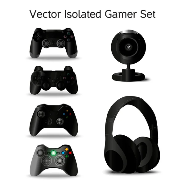 Cuatro controladores, webcam y auriculares — Vector de stock