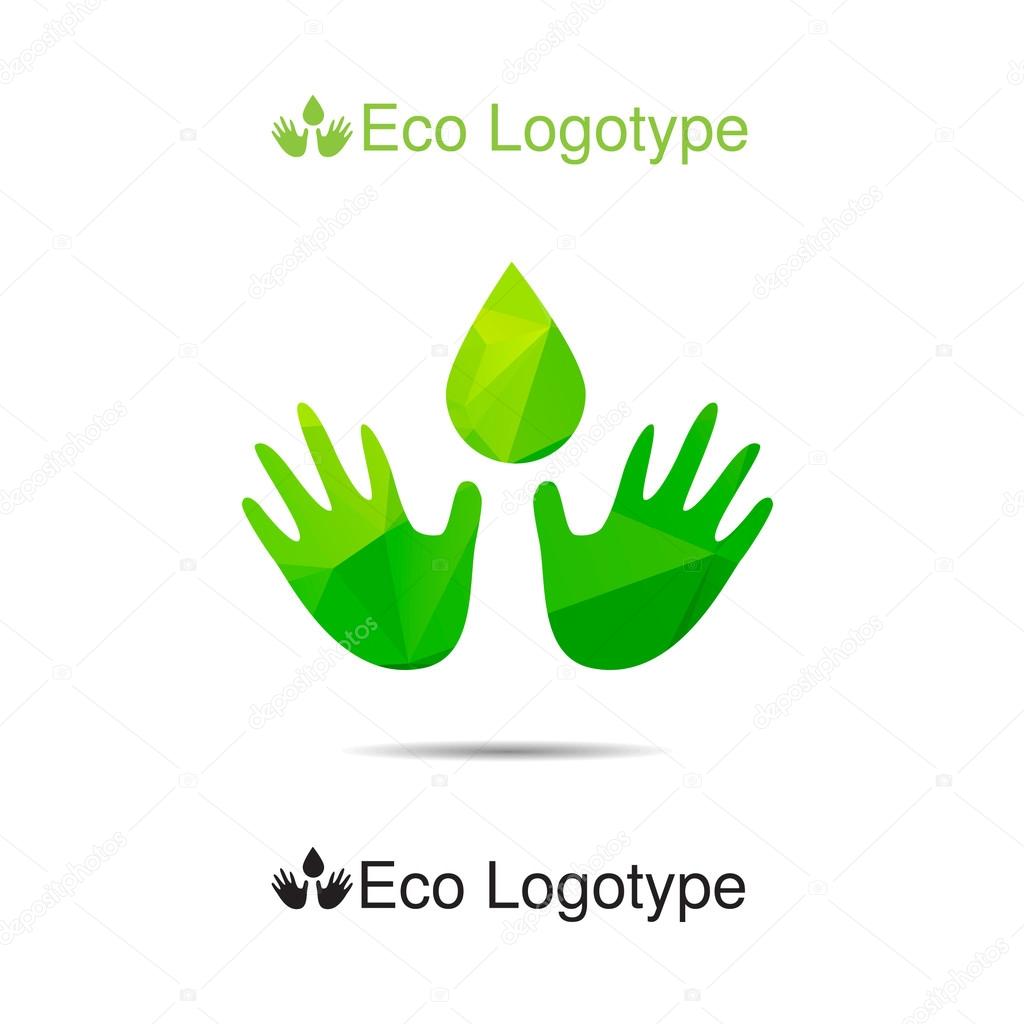Ecology logotype with hands and water drop