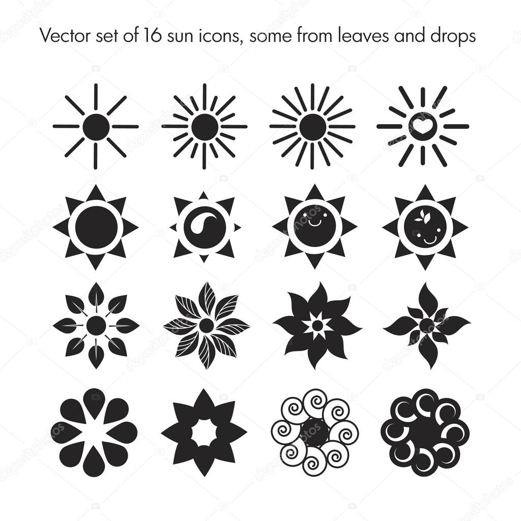 set of 16 sun icons