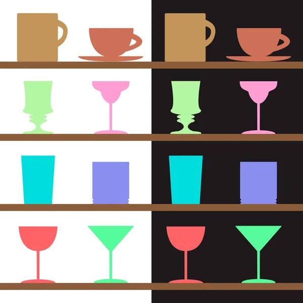 Goblets, cups, glass silhouettes — Stock Vector