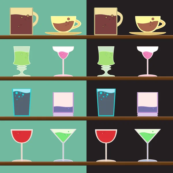 Taças, copos, vidro com bebida — Vetor de Stock