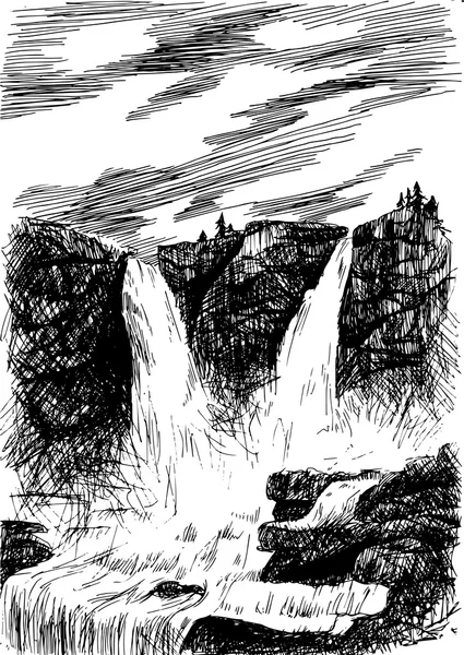 Berglandschaft mit Wasserfall — Stockvektor