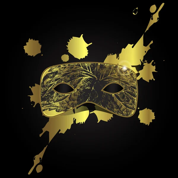 Vetor mágica máscara de ouro com padrão preto no fundo preto wi — Vetor de Stock